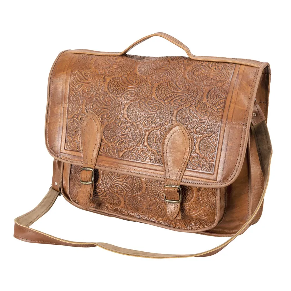 Embossed Leather Laptop Handbag | Brown