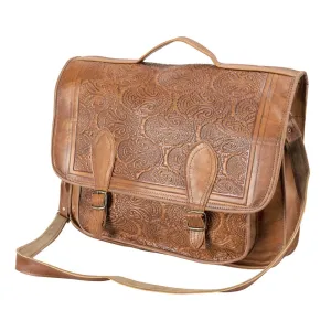 Embossed Leather Laptop Handbag | Brown