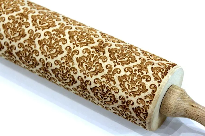 Embossed Rolling Pin, Damask Romantic Clay Stamp, Pottery, Textured Cookie