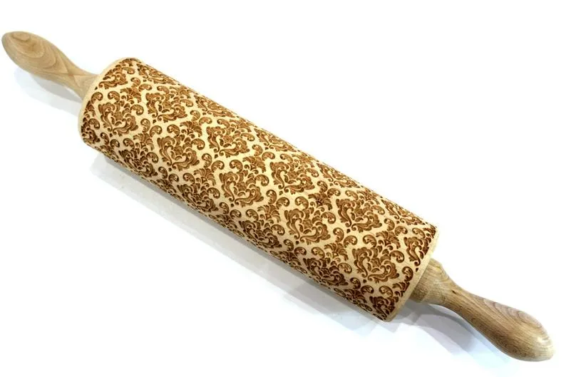 Embossed Rolling Pin, Damask Romantic Clay Stamp, Pottery, Textured Cookie