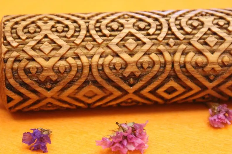 Embossed Rolling Pin Geometric Pattern VINTAGE Christmas Gift
