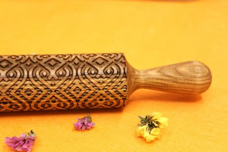 Embossed Rolling Pin Geometric Pattern VINTAGE Christmas Gift