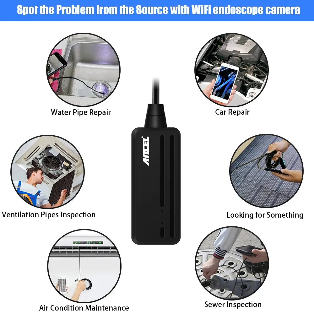 Endoscope Camera Ancel WIFI 5.5MM USB Inspection Camera 1080P iPhone Android