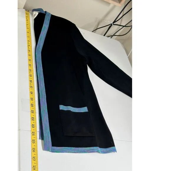 Exclusively Misook Jacket Womens Medium Petite Black Cardigan Open Slinky Knit