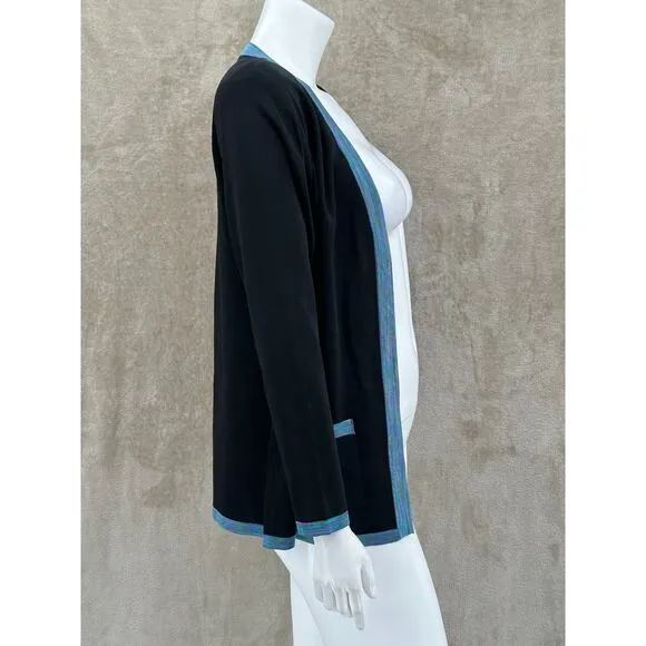 Exclusively Misook Jacket Womens Medium Petite Black Cardigan Open Slinky Knit