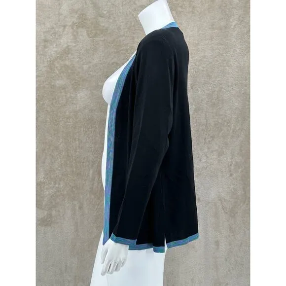 Exclusively Misook Jacket Womens Medium Petite Black Cardigan Open Slinky Knit