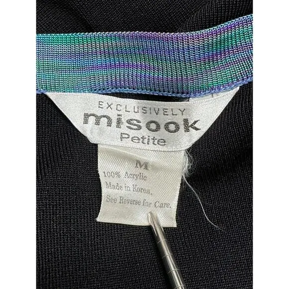 Exclusively Misook Jacket Womens Medium Petite Black Cardigan Open Slinky Knit