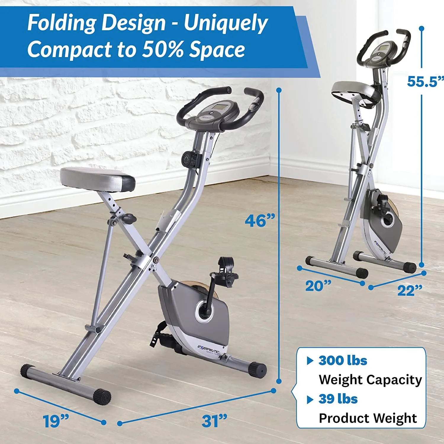 Exercise Bike Foldable W/  Heart Pulse Sensors & LCD Monitor