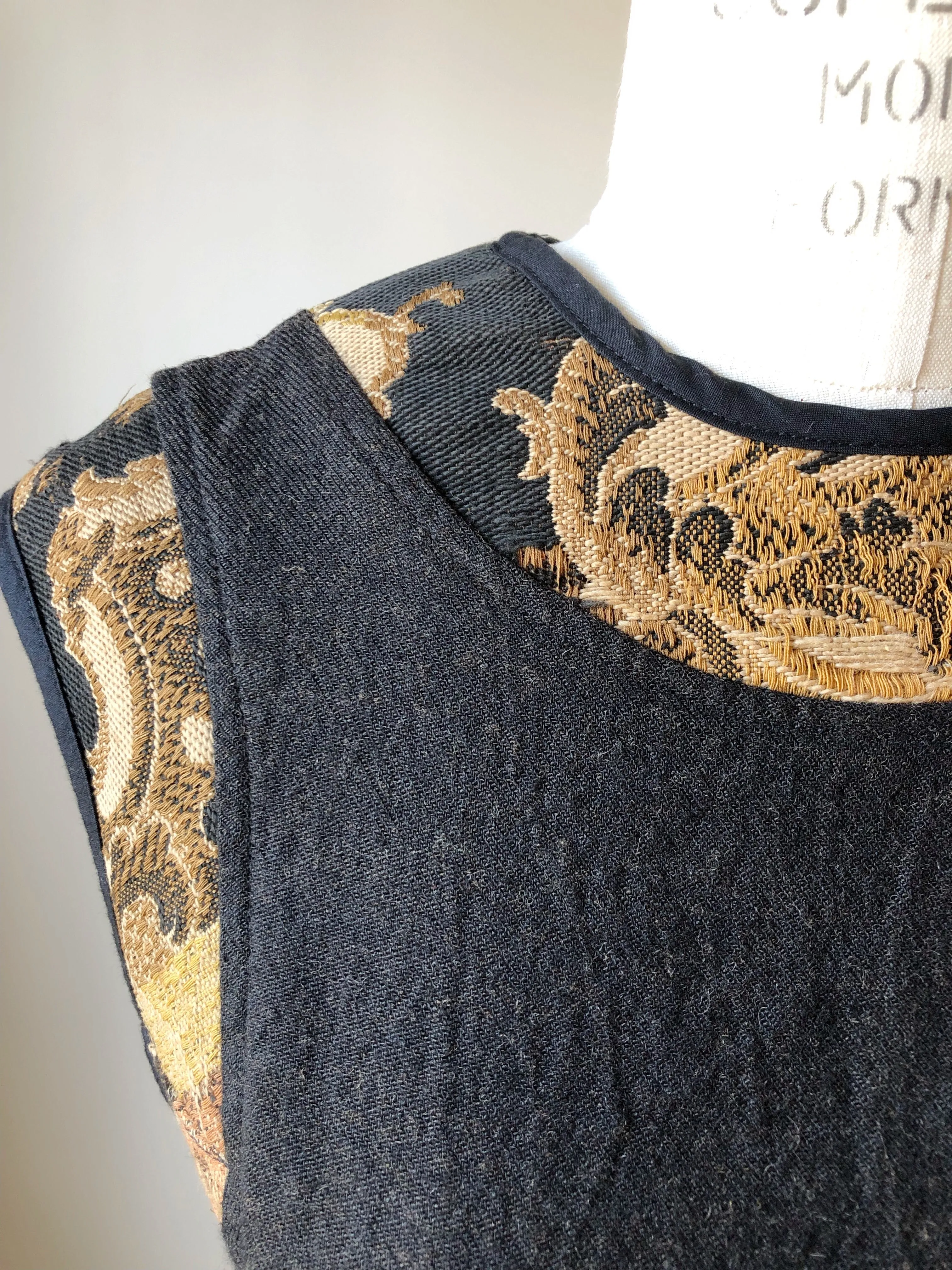 felted linen and wool patched jacquard dress