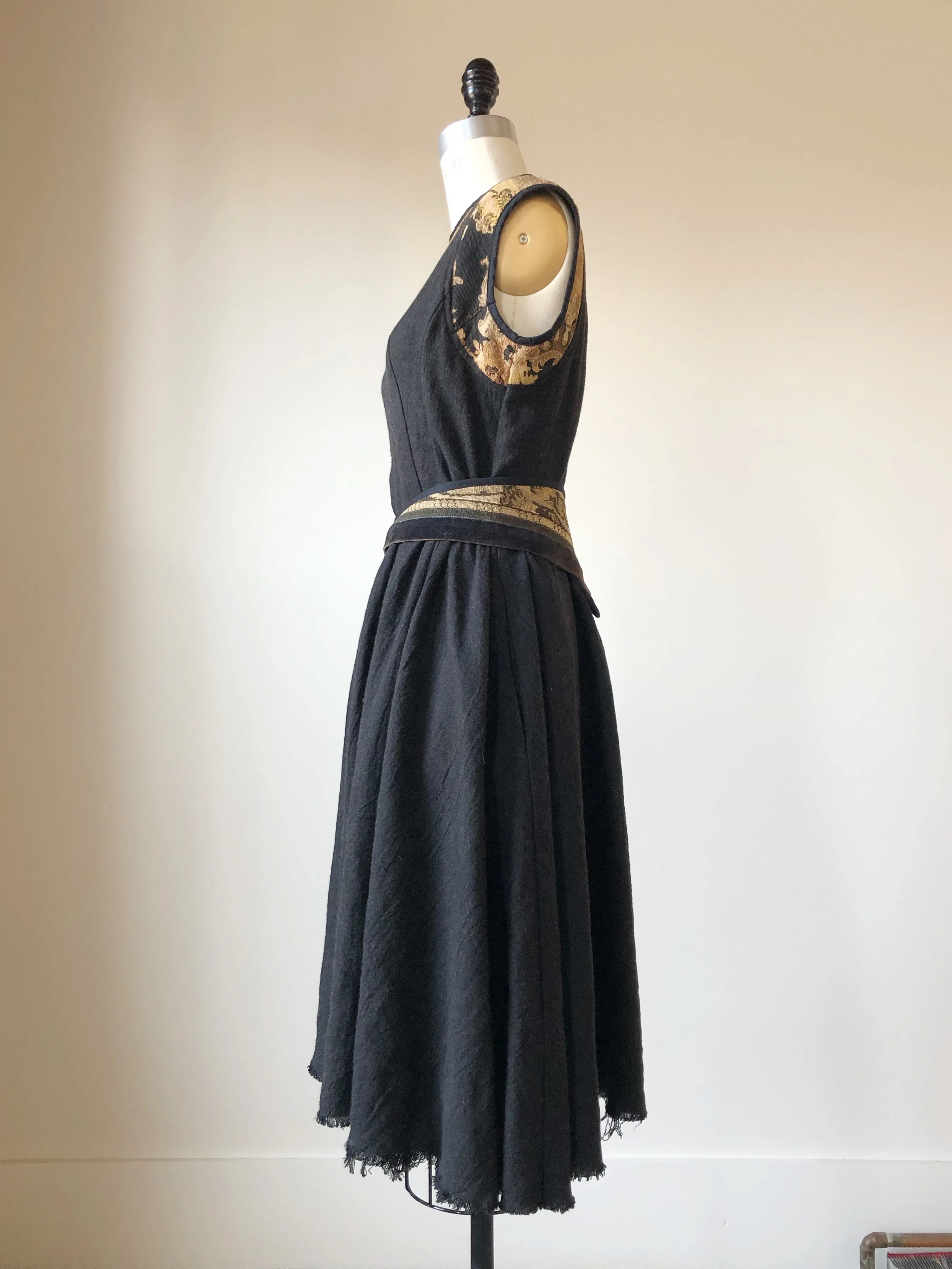 felted linen and wool patched jacquard dress