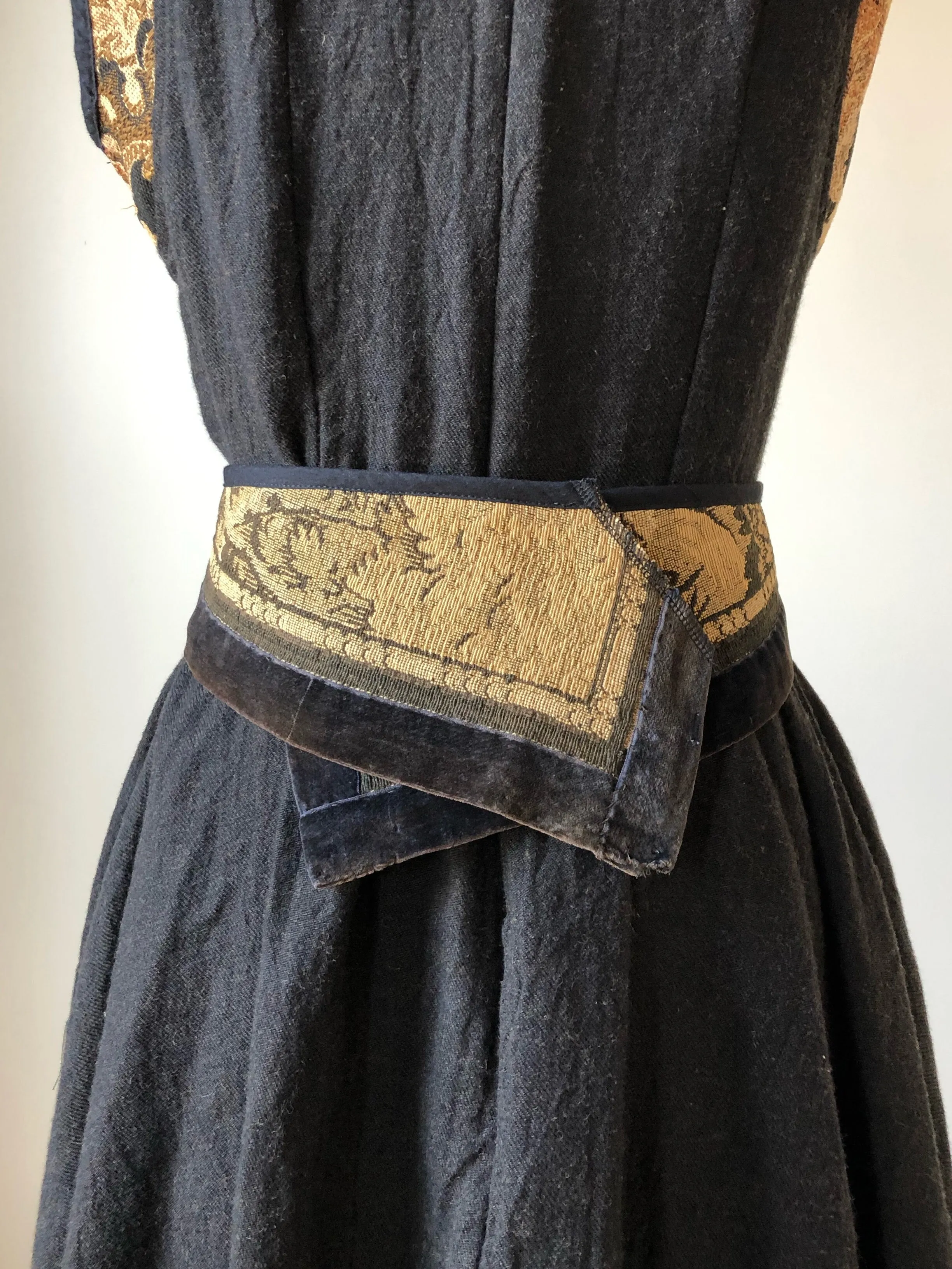 felted linen and wool patched jacquard dress
