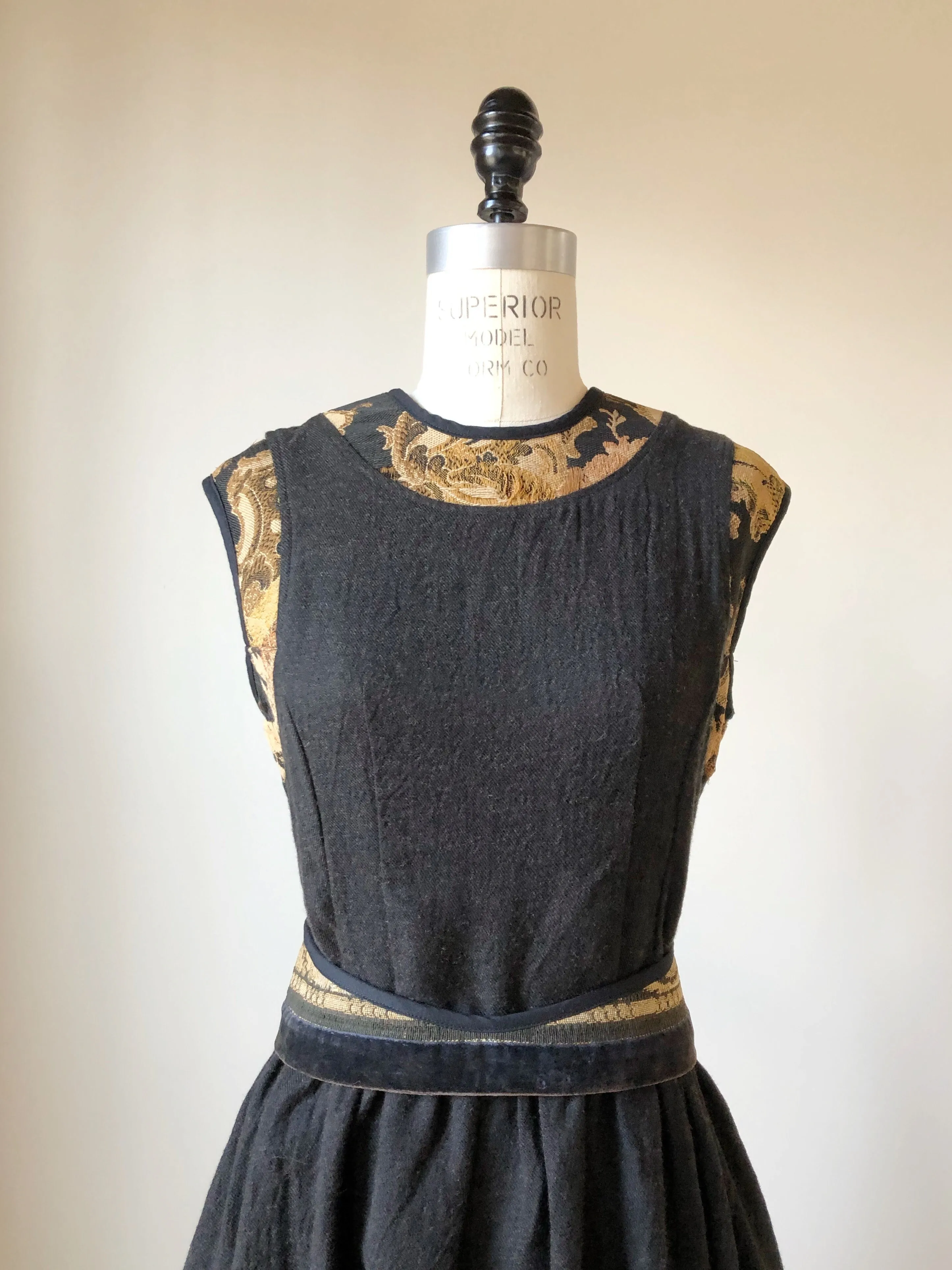 felted linen and wool patched jacquard dress