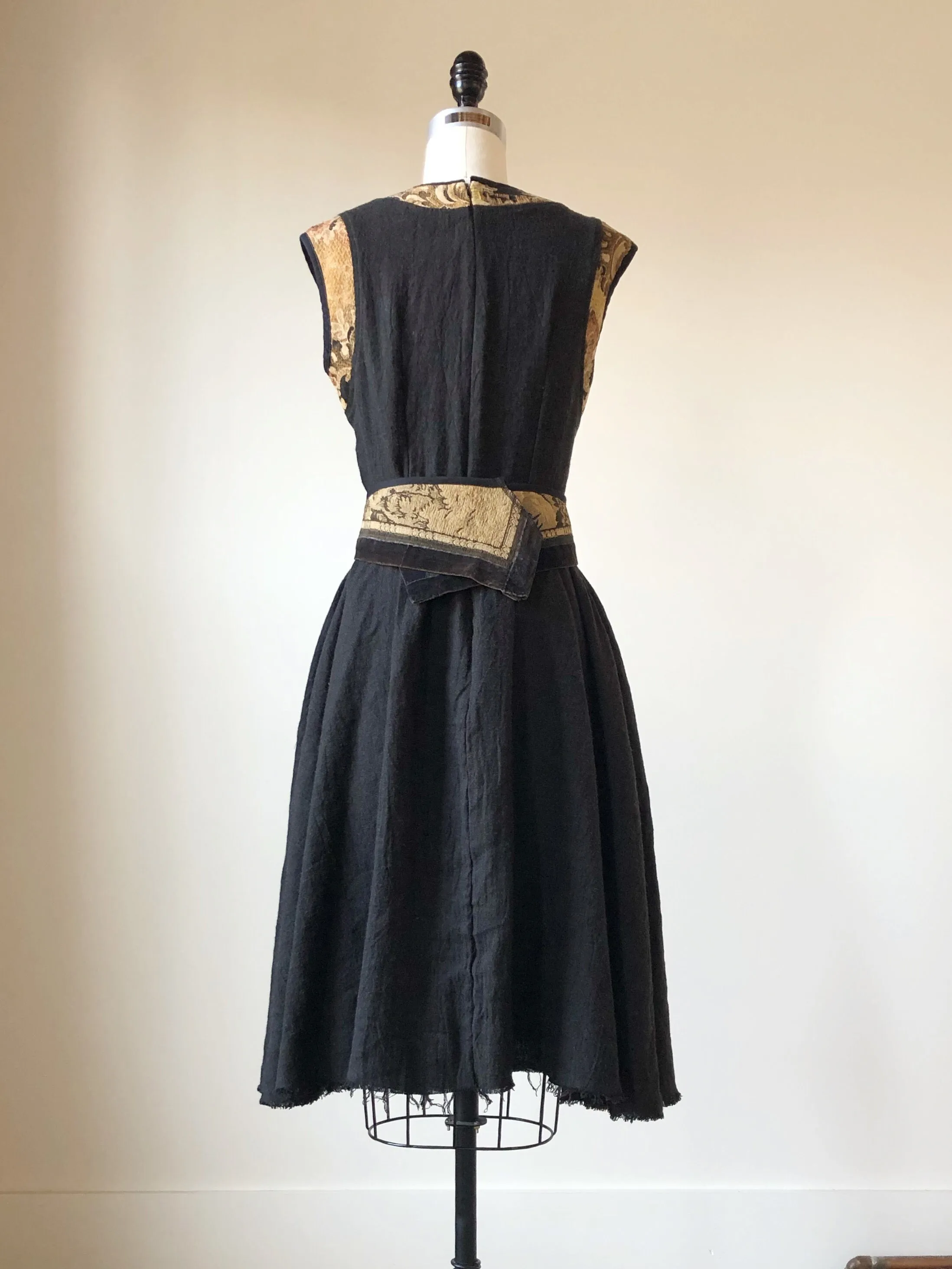 felted linen and wool patched jacquard dress
