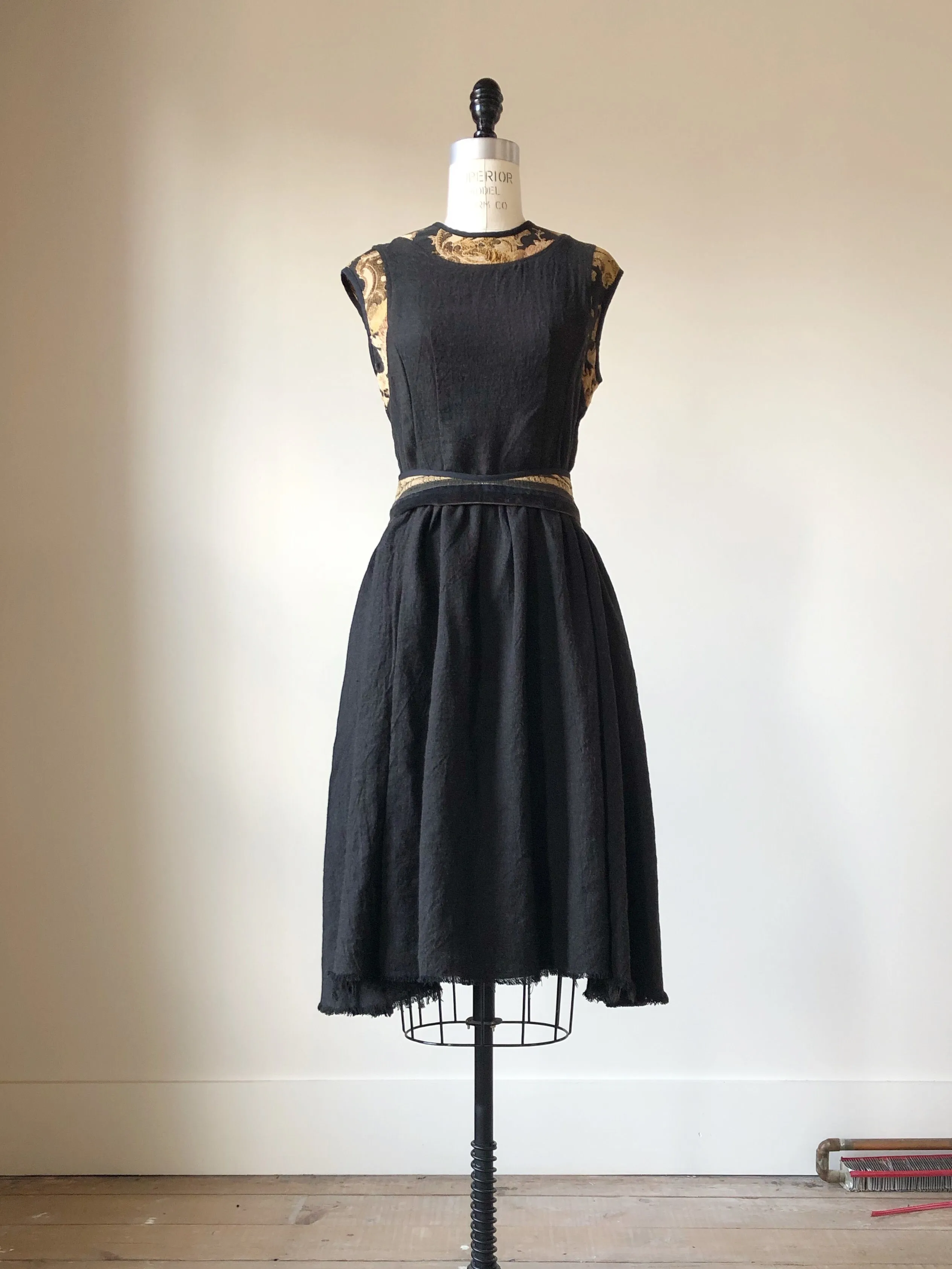 felted linen and wool patched jacquard dress