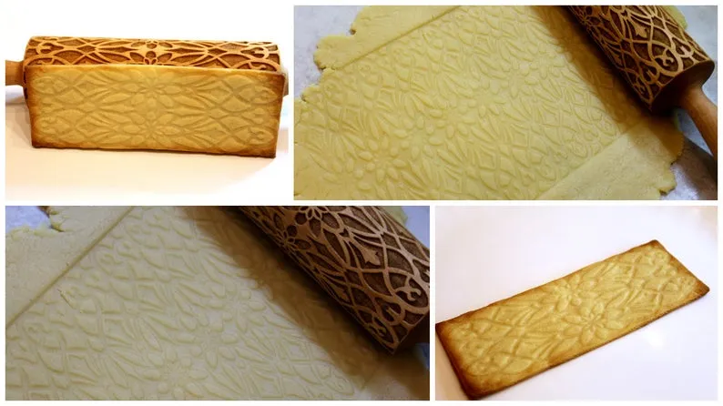 FLOWER Embossing Rolling Pin, Textured Cookies, Christmas Gift, Ceramic Roller Pottery