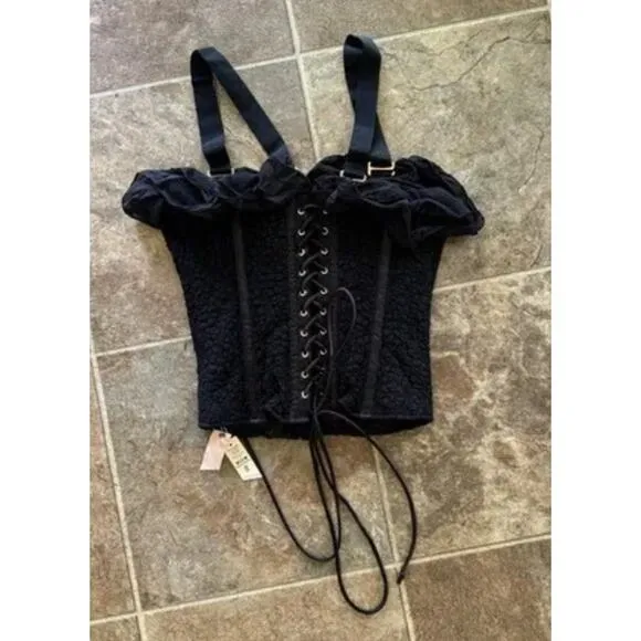 Free People We are HAH Seams Like a Princess Corset in Black size Medium