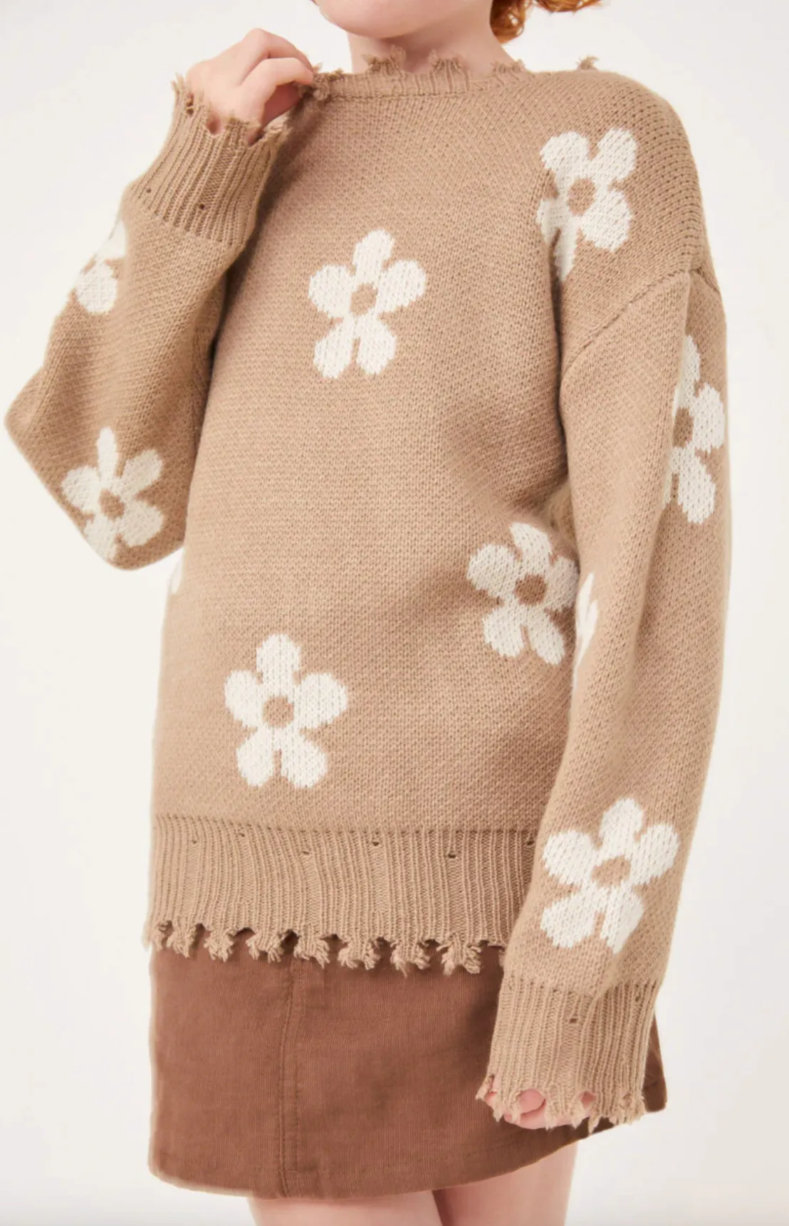 Girls-Daisy Delight Distressed Pullover