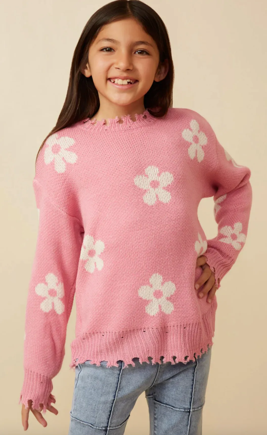 Girls-Daisy Delight Distressed Pullover