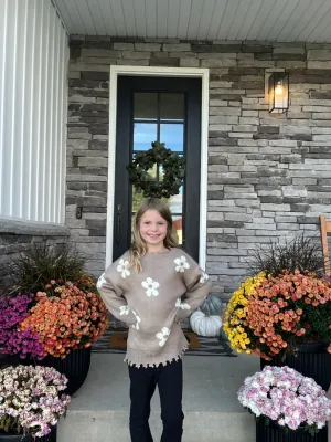 Girls-Daisy Delight Distressed Pullover