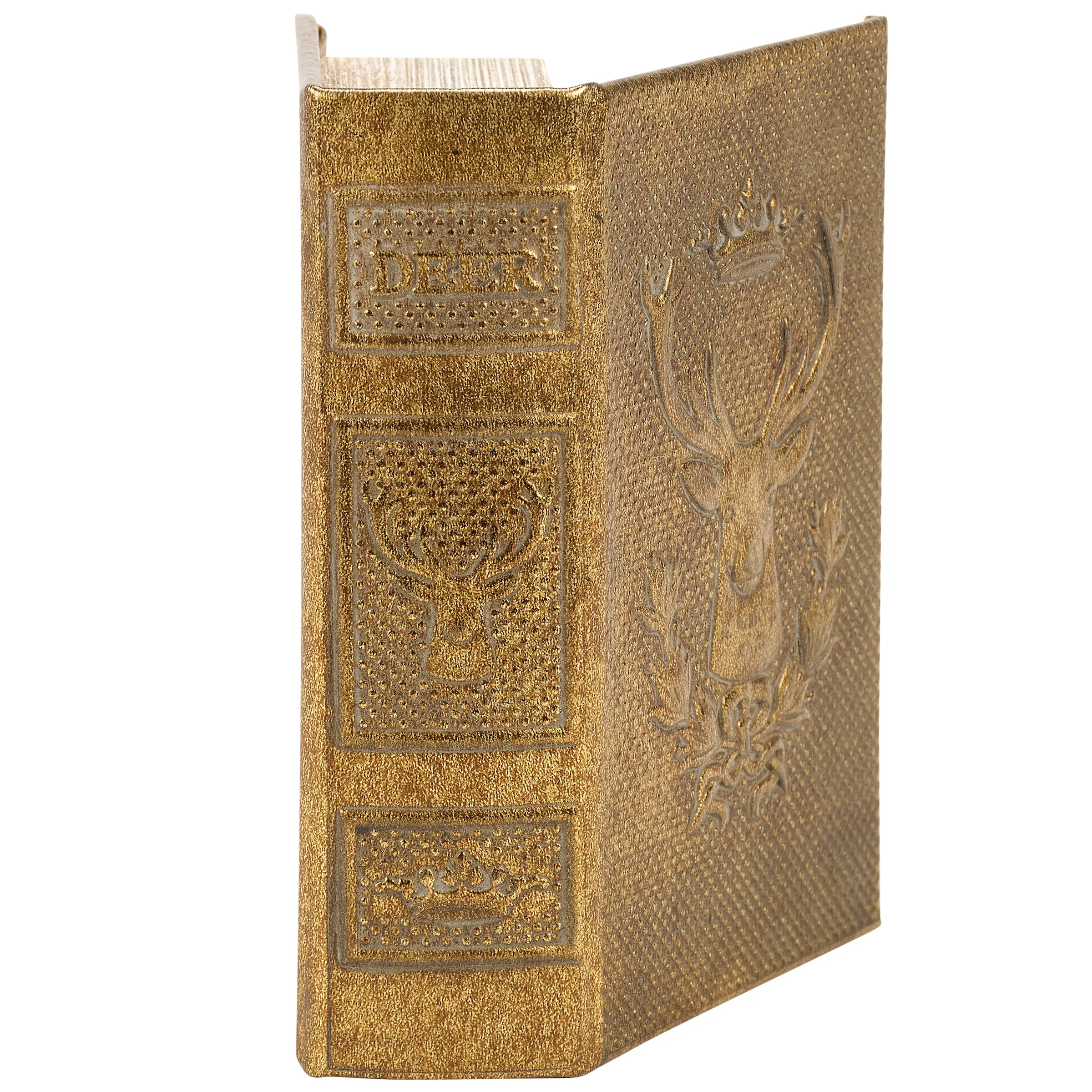Gold Deer Book Box | Faux Leather Wrap Book Shaped Storage Stash Trinket Box
