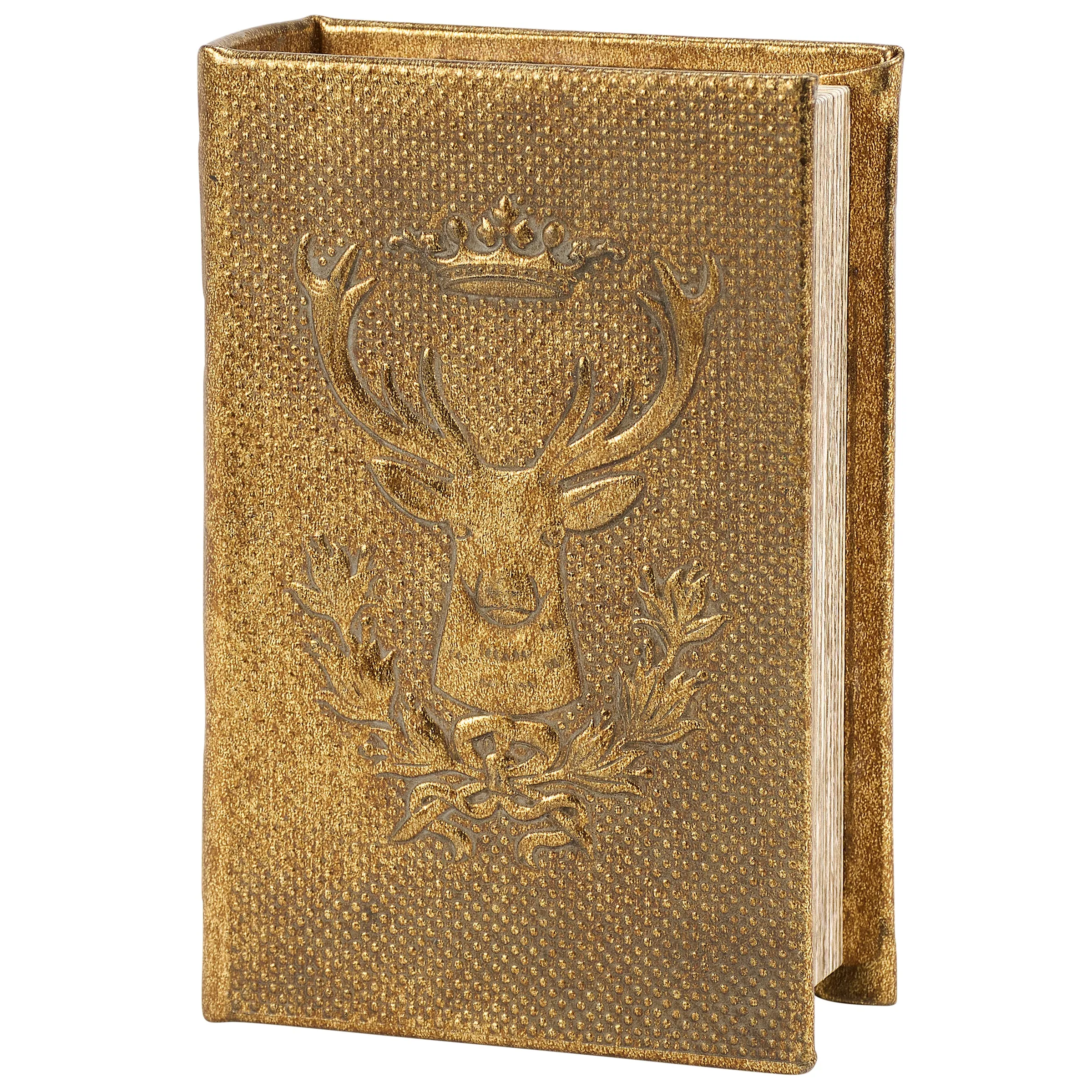 Gold Deer Book Box | Faux Leather Wrap Book Shaped Storage Stash Trinket Box