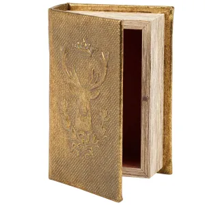 Gold Deer Book Box | Faux Leather Wrap Book Shaped Storage Stash Trinket Box