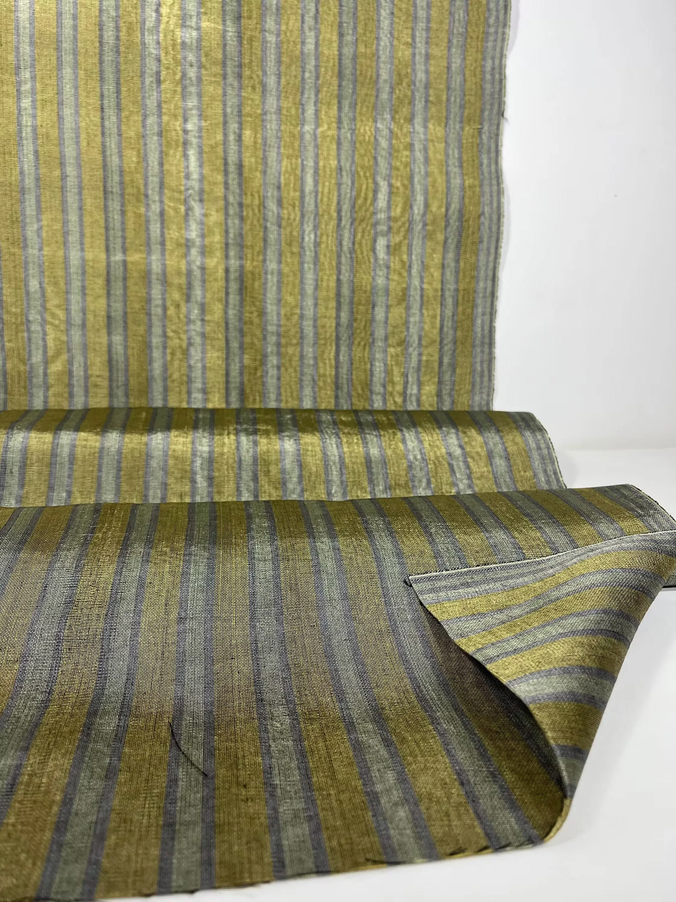 Gold Striped Luxurious Silk Watermark Patterned Fabric.
