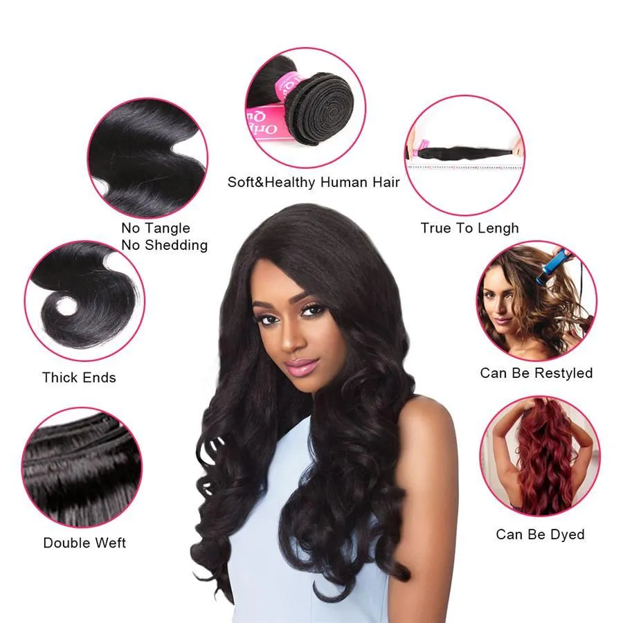Gorgeous Body Wave Human Hair 4 Bundles with 4*4 Lace Clsoure Natural Black
