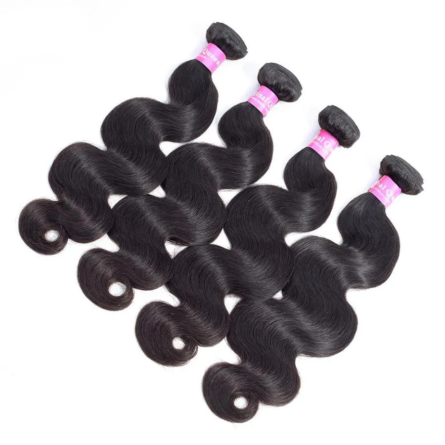 Gorgeous Body Wave Human Hair 4 Bundles with 4*4 Lace Clsoure Natural Black