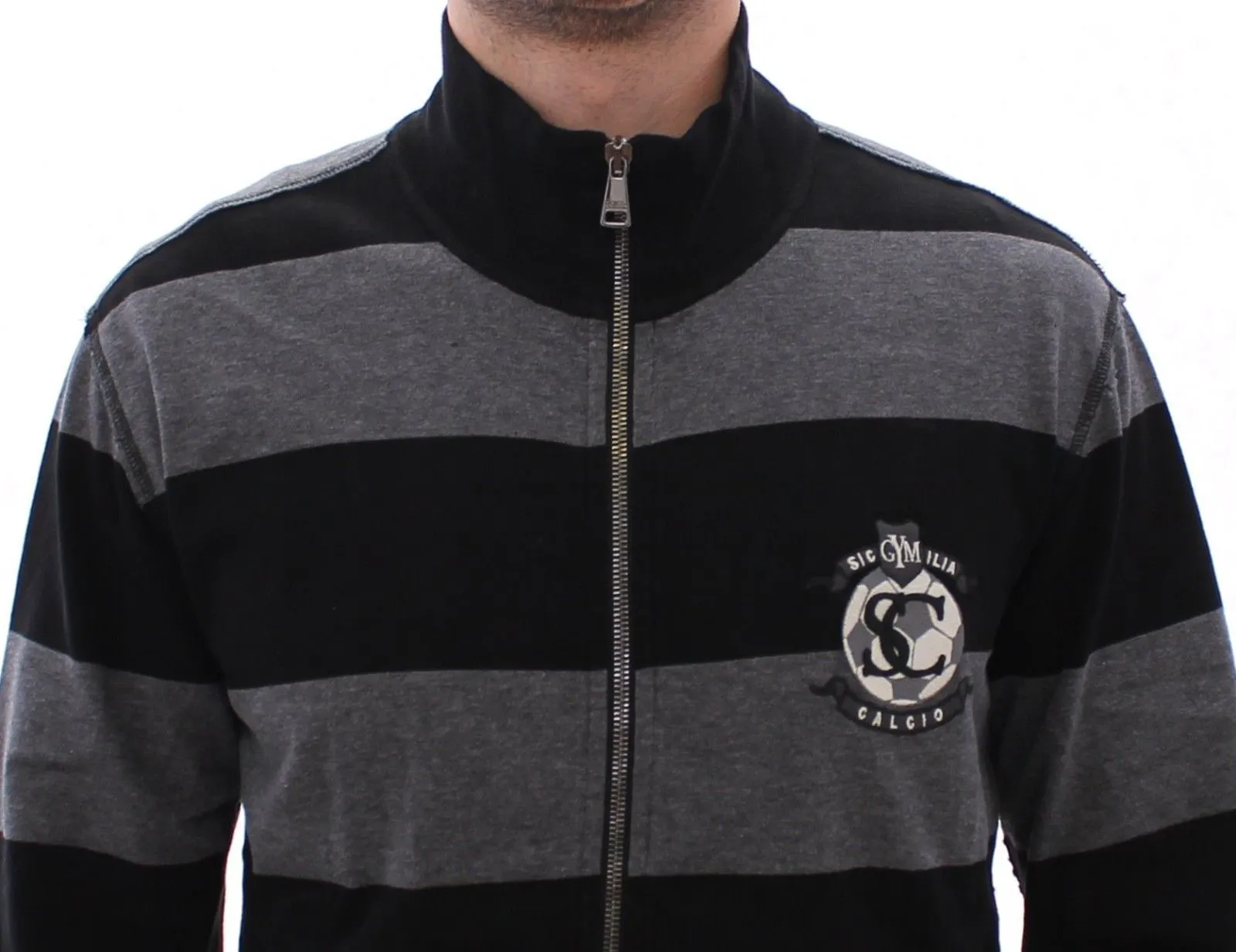 Gray Striped Full Zip Sweater Jacket Jumper Sweatshirt
