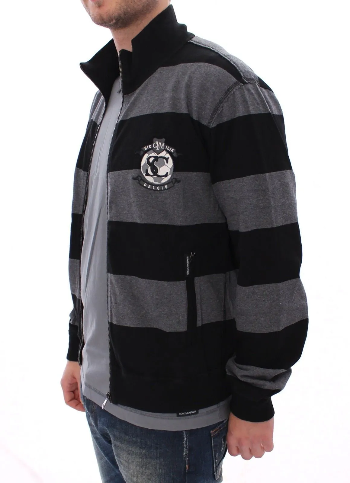 Gray Striped Full Zip Sweater Jacket Jumper Sweatshirt
