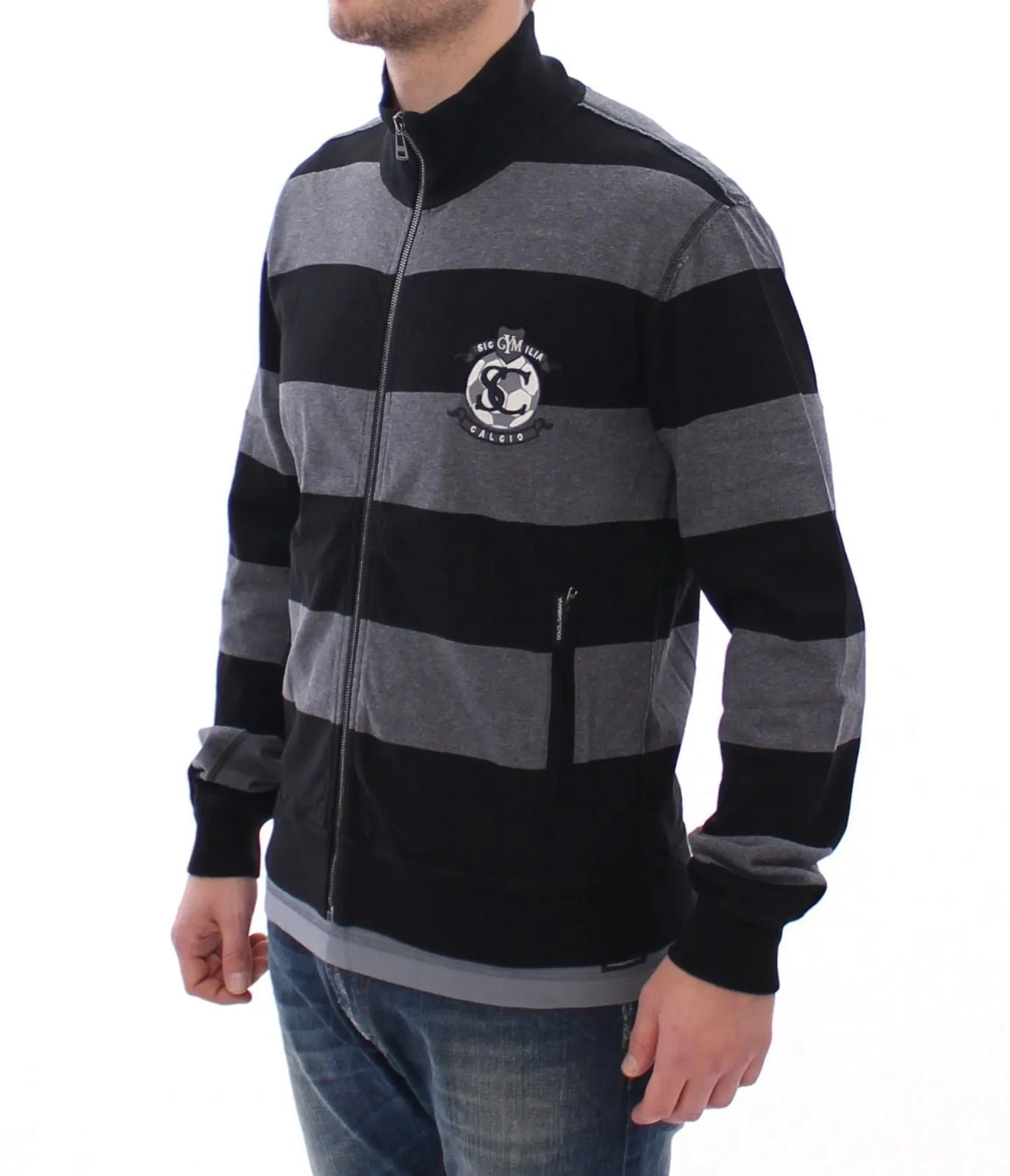 Gray Striped Full Zip Sweater Jacket Jumper Sweatshirt