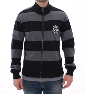 Gray Striped Full Zip Sweater Jacket Jumper Sweatshirt
