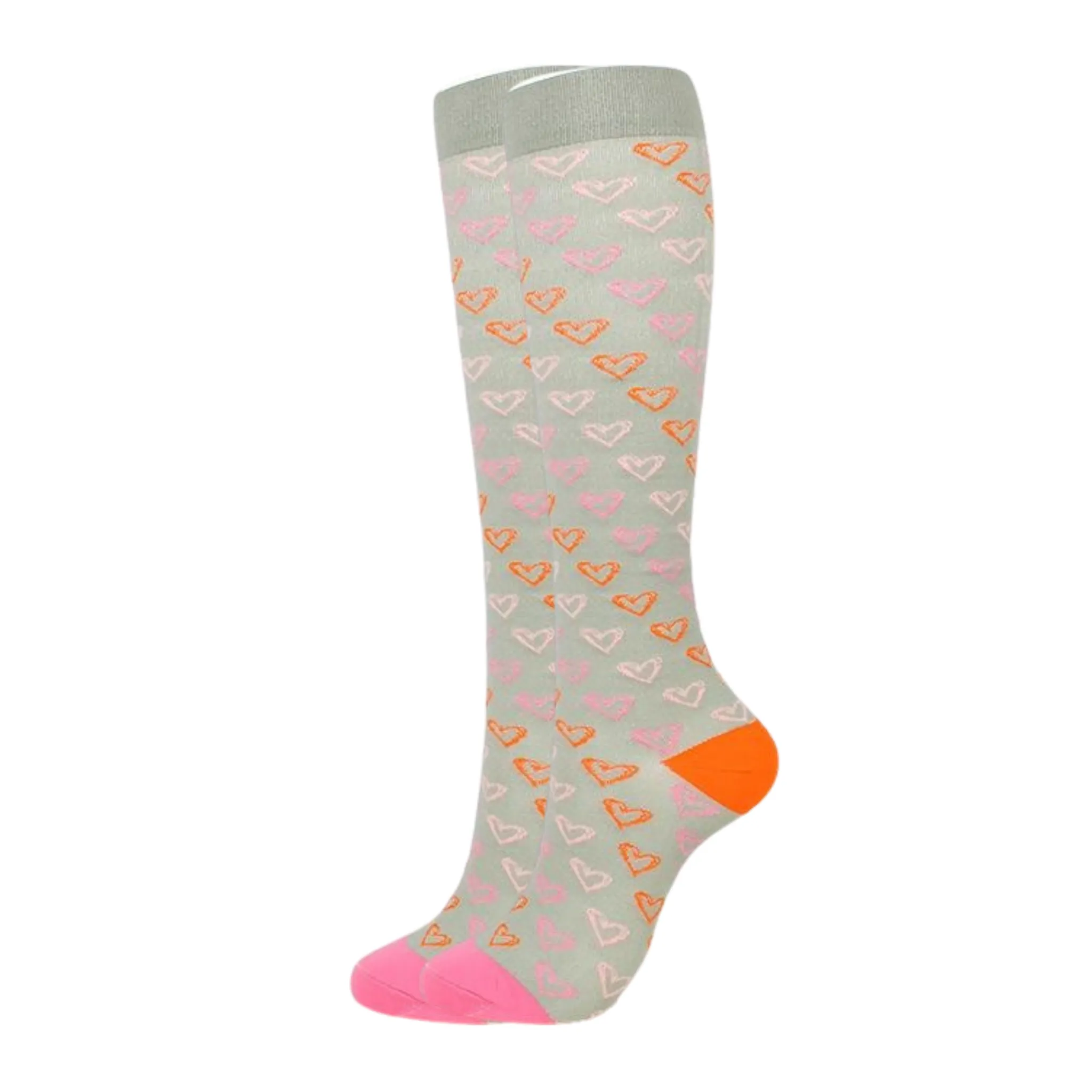 Grey w/ Hearts Compression Socks