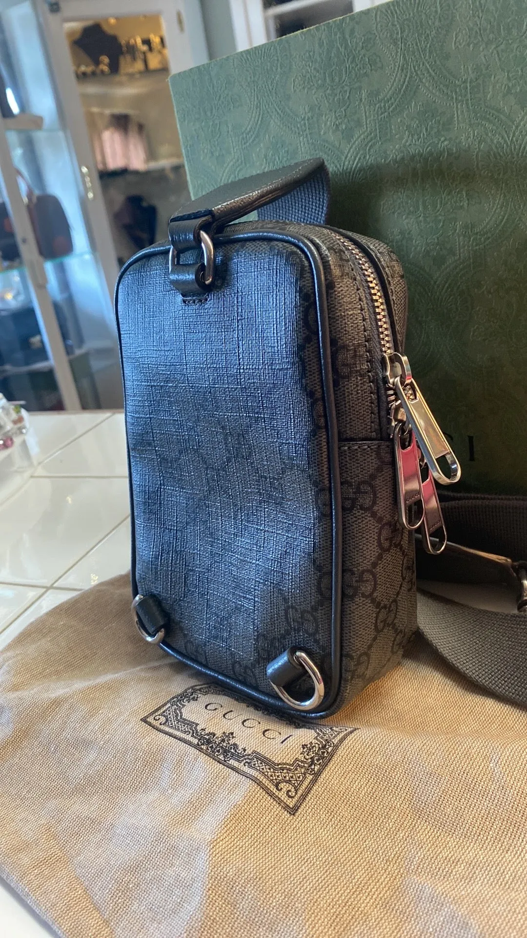 GUCCI GG Supreme Canvas Ophidia Minibag In GREY