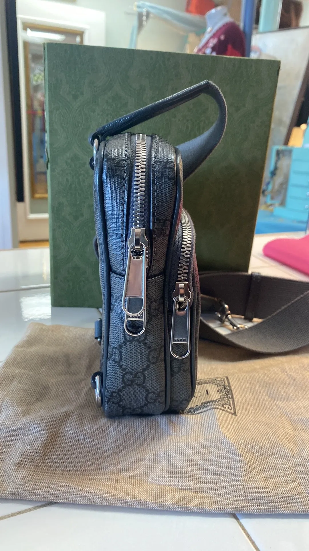 GUCCI GG Supreme Canvas Ophidia Minibag In GREY