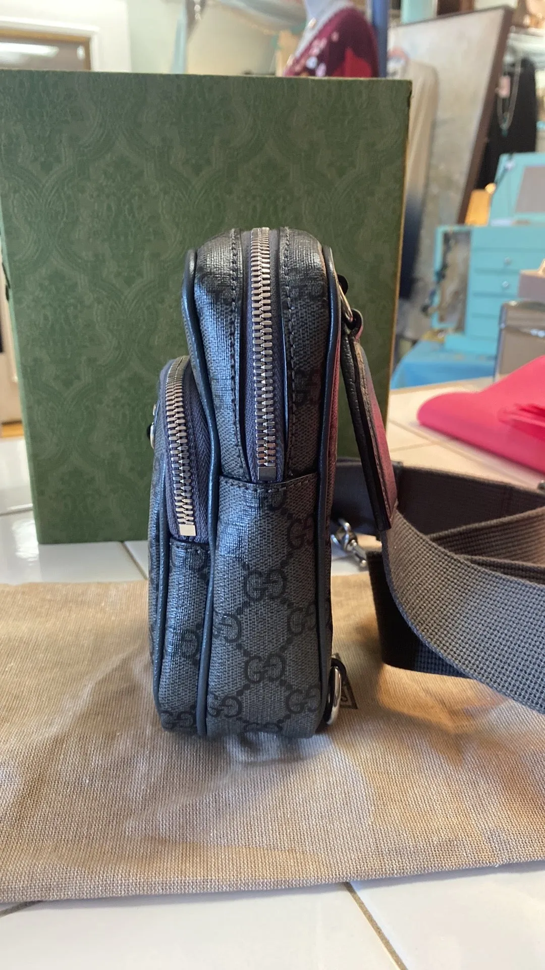 GUCCI GG Supreme Canvas Ophidia Minibag In GREY