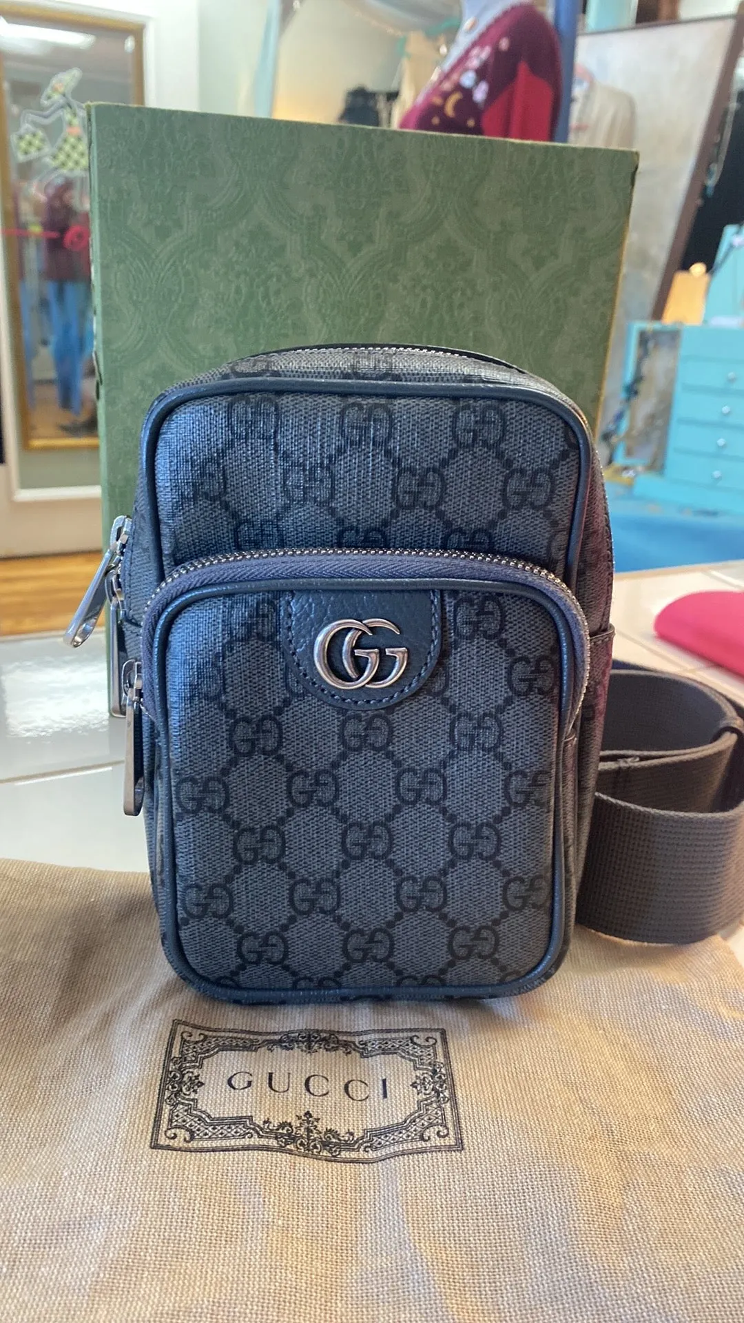 GUCCI GG Supreme Canvas Ophidia Minibag In GREY