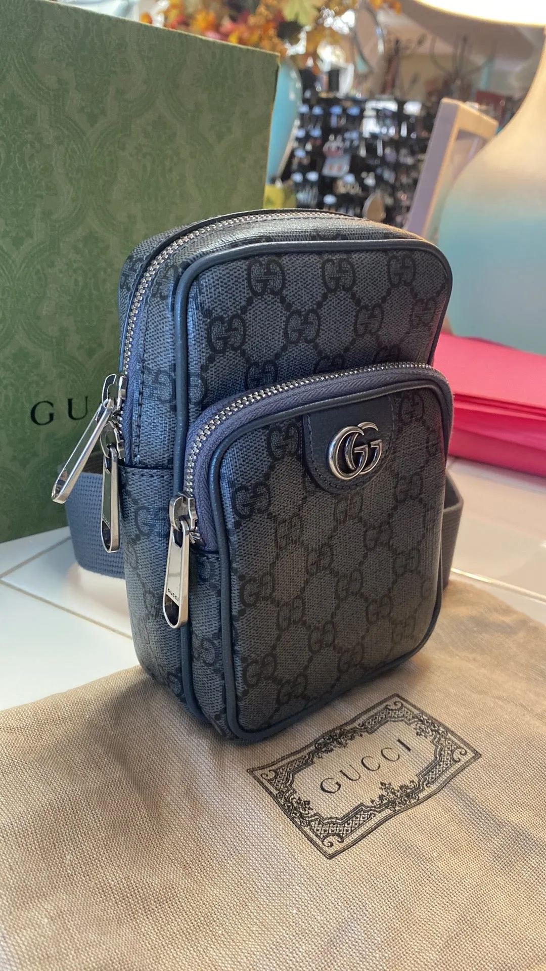 GUCCI GG Supreme Canvas Ophidia Minibag In GREY