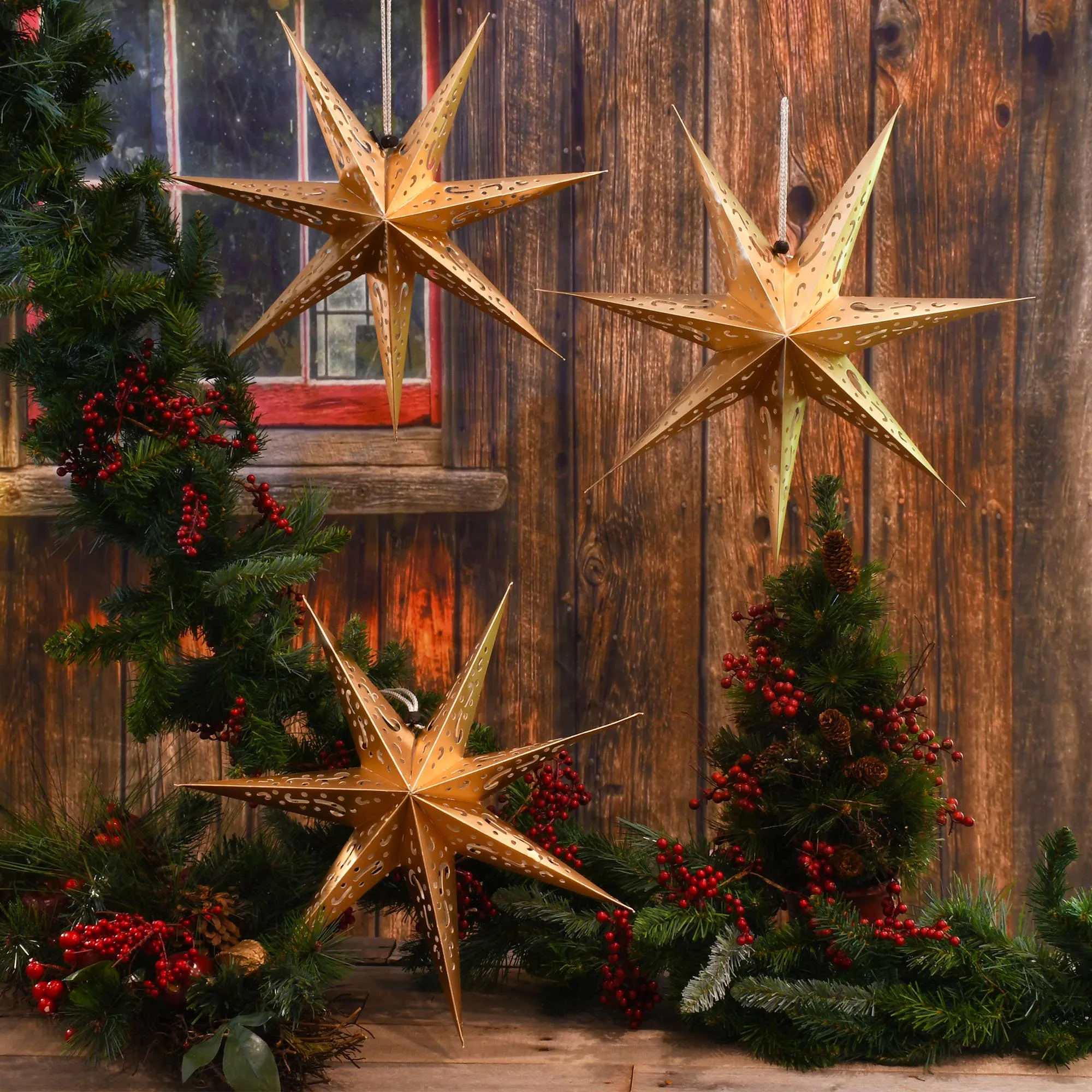 Hanging Lantern, Gold Star -set of 3