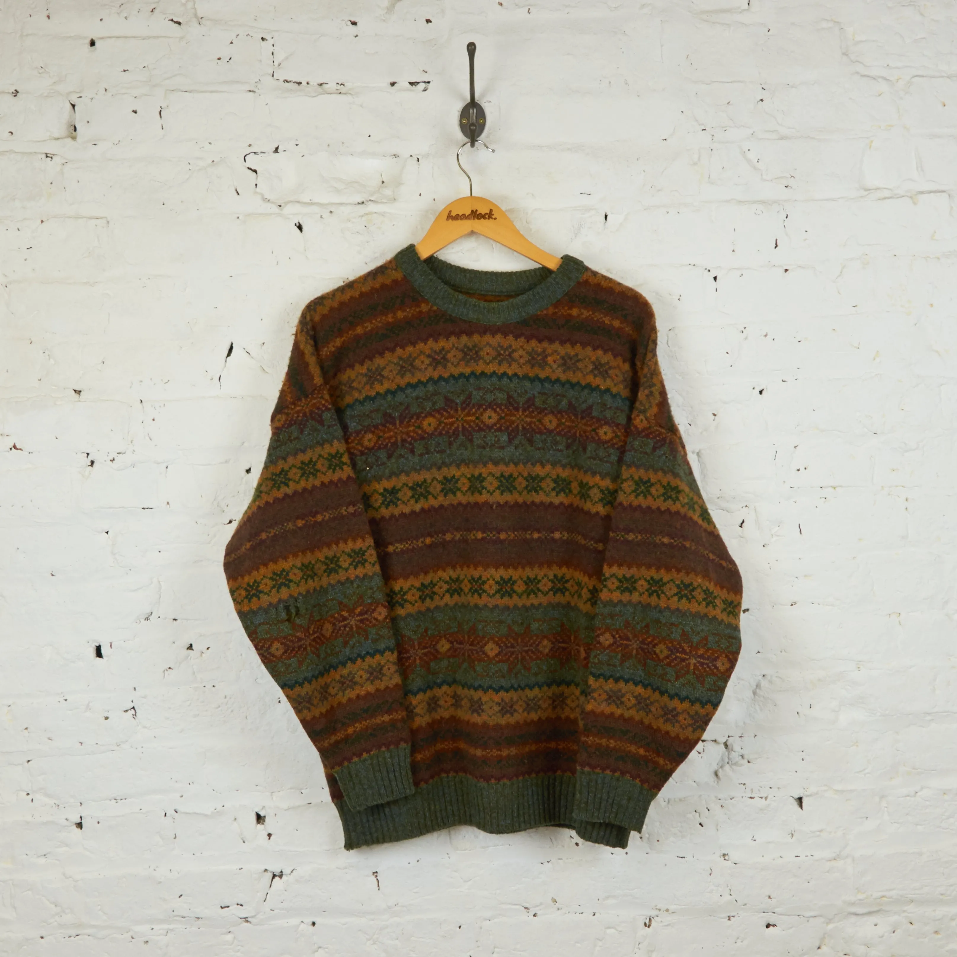 Headlock Vintage Patterned Knit Jumper - Green - M