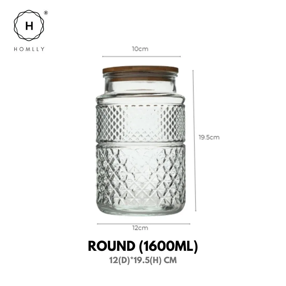Homlly Qutto Embossed Food Storage Glass Containers with Bamboo Lid