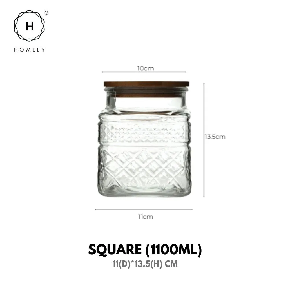 Homlly Qutto Embossed Food Storage Glass Containers with Bamboo Lid