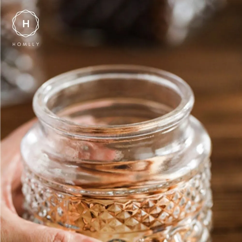 Homlly Qutto Embossed Food Storage Glass Containers with Bamboo Lid