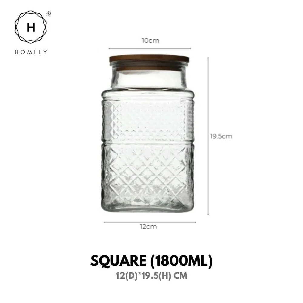 Homlly Qutto Embossed Food Storage Glass Containers with Bamboo Lid