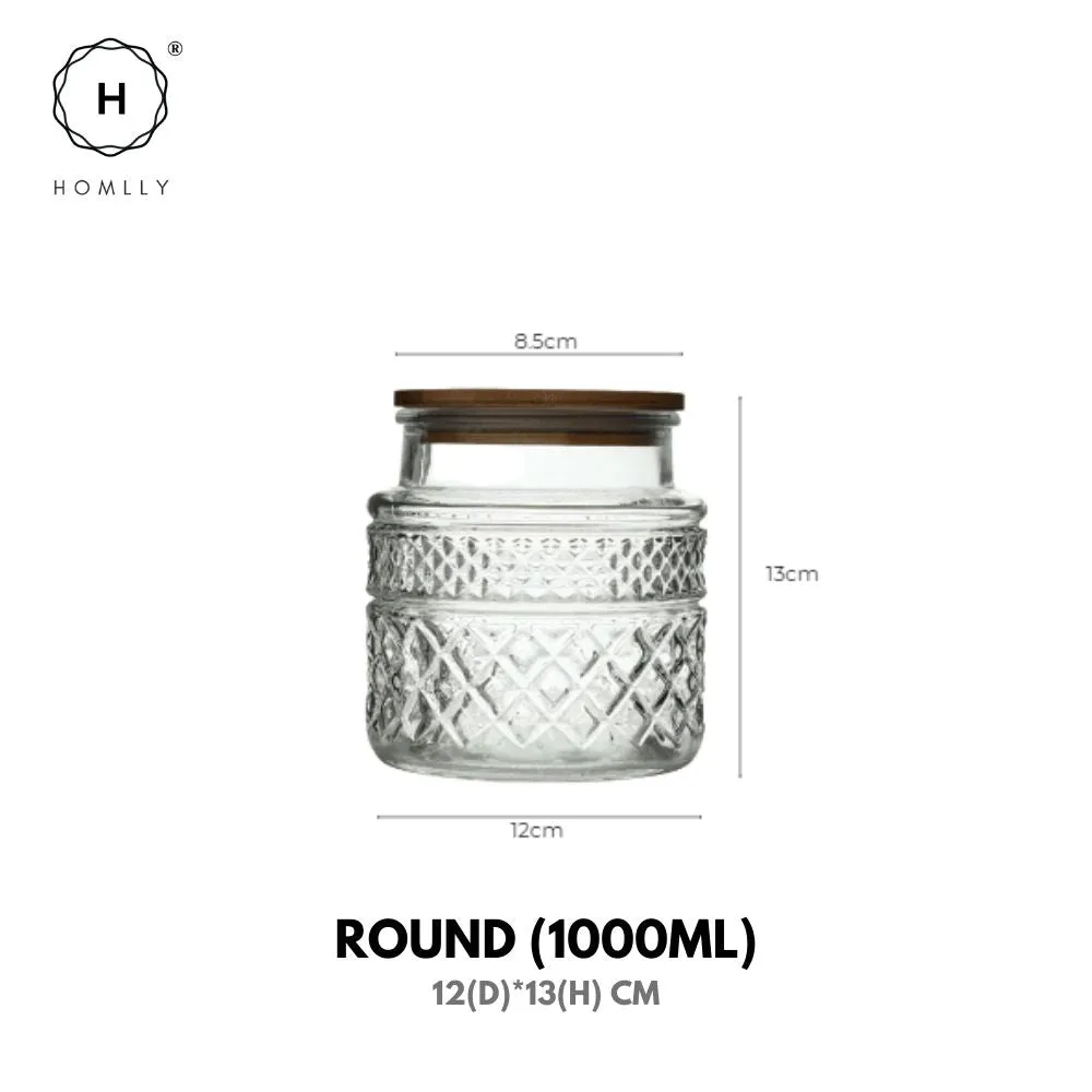 Homlly Qutto Embossed Food Storage Glass Containers with Bamboo Lid