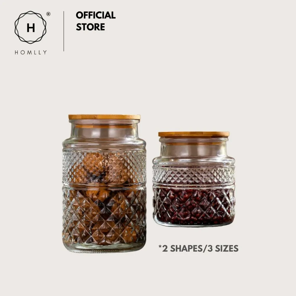 Homlly Qutto Embossed Food Storage Glass Containers with Bamboo Lid