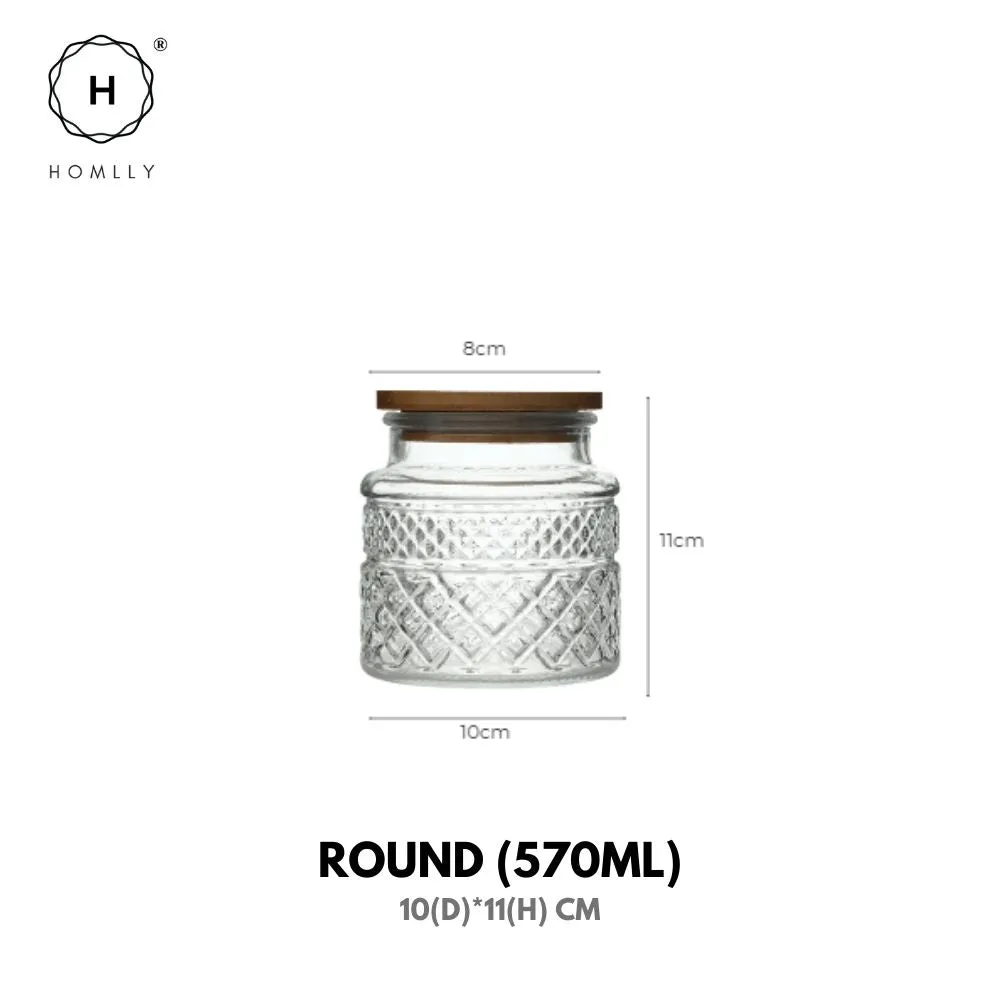 Homlly Qutto Embossed Food Storage Glass Containers with Bamboo Lid