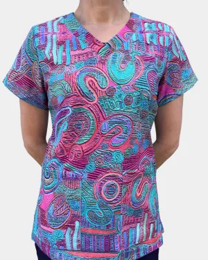 Indigenous Patterned Women's Scrub Top - by Saretta Fielding