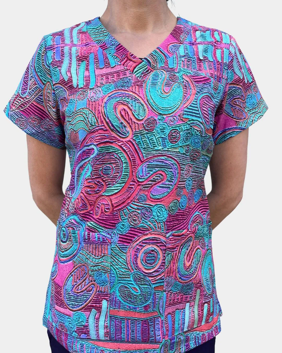 Indigenous Patterned Women's Scrub Top - by Saretta Fielding